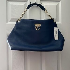 NWT Blue Pebbled Versace Leather Hobo Handbag